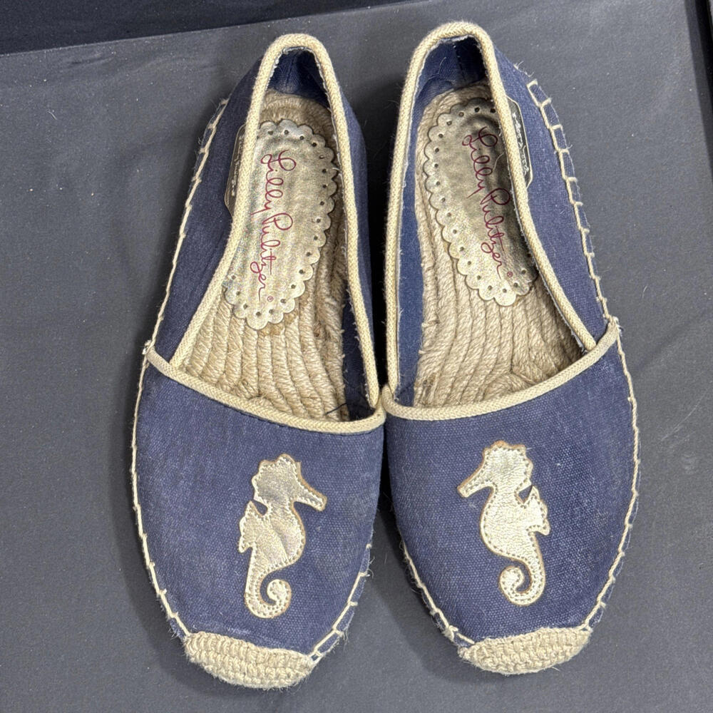Lilly Pulitzer Preppy Nautical Beach Designer Espadrille True Navy Seahorse 6